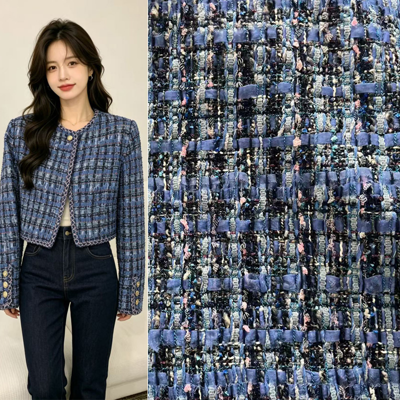 Sewing Tweed - ผ้าทวีดเนื้อหนาสีน้ำเงินย้อมเส้นด้าย คุณภาพพรีเมียม สำหรับเสื้อโค้ท ชุดเดรส แจ็คเก็ต ชุดสูท