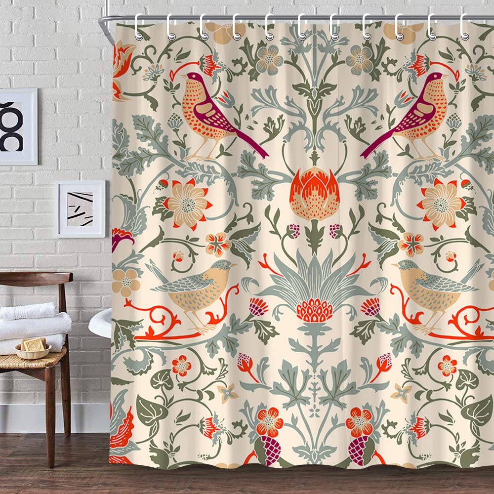 Fabric Weight Set - ม่านอาบน้ำ William MORRIS ชุดม่านห้องน้ำสีเขียวสำหรับห้องน้ำม่านอาบน้ำตกแต่งด้วยผ้ามีน้ำหนักมากม่านห้องน้ำที่สามารถซักได้