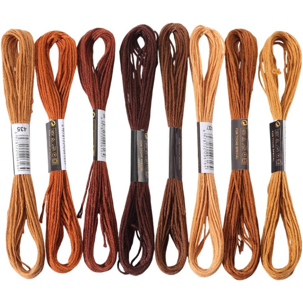 Embroidery Floss Thread - ไหมปักสีน้ำตาล 8 ม้วน 6 เส้น ไหมโพลีเอสเตอร์หลากสีไล่เฉดสี