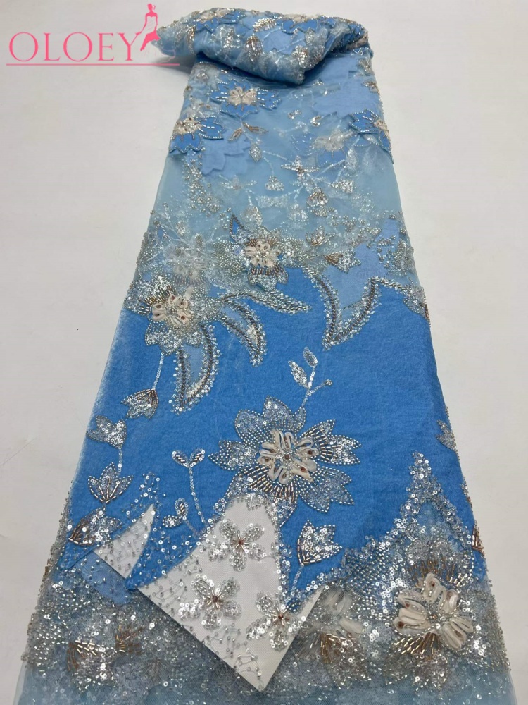 Sewing Velvet Fabric - ผ้าลูกไม้กำมะหยี่แอฟริกันปักเลื่อม OLOEY คุณภาพสูง ผ้าลูกไม้ฝรั่งเศสปักลายสำหรับเจ้าบ่าว 5 หลา