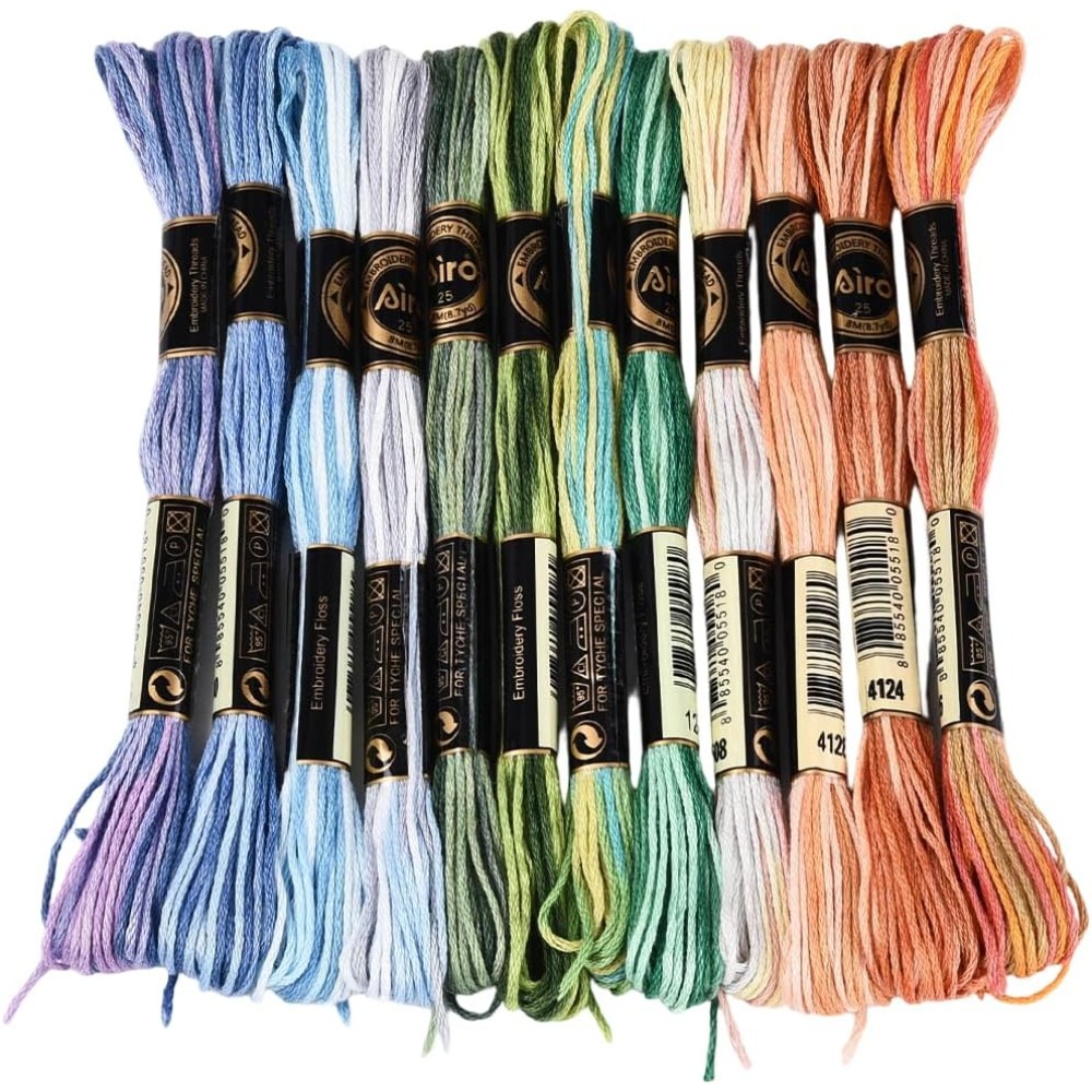 Embroidery Floss Thread - ไหมปักครอสติช 12 ม้วน 105 หลา ไหมปักหลากสีสำหรับทำสร้อยข้อมือแบบมิตรภาพ