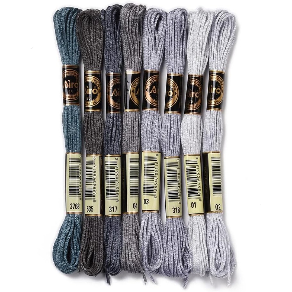 Embroidery Floss Thread - 8 Skeins 70 หลาสีเทาสร้อยข้อมือมิตรภาพ String เย็บปักถักร้อยไหมขัดฟัน