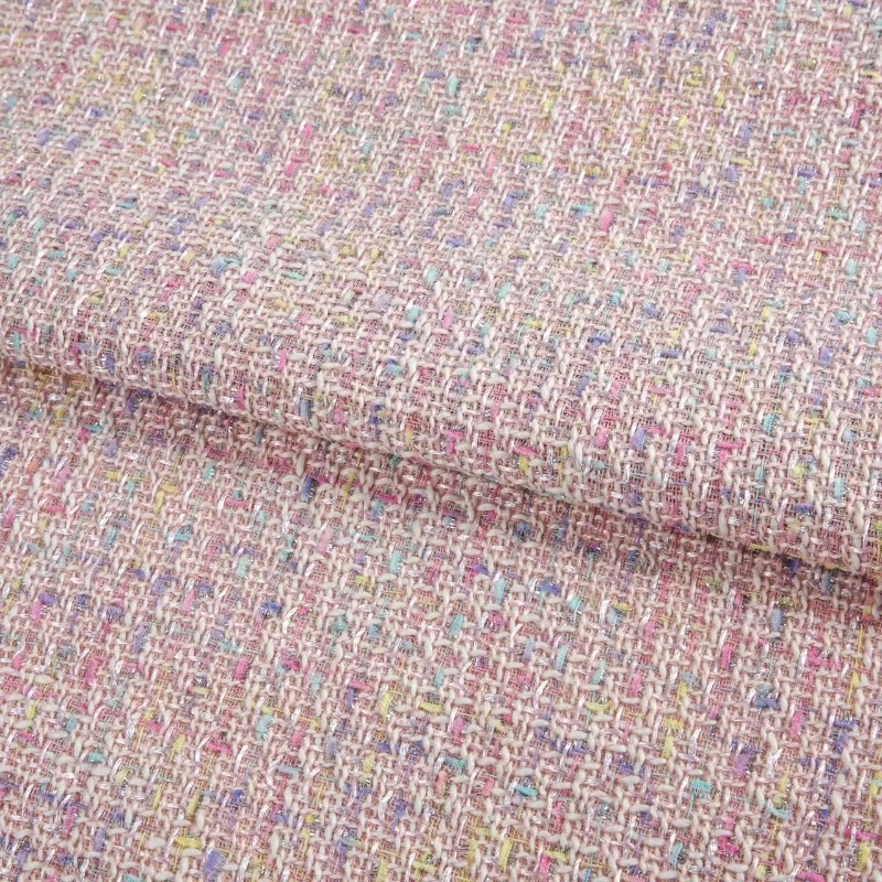 Sewing Tweed - ผ้าทวีดต่อเมตรสำหรับเสื้อคลุมกระเป๋ากระโปรงช่อดอกไม้บรรจุภัณฑ์ DIY เย็บผ้าเย็บปักถักร้อยผ้าเลื่อมลายสก๊อตนุ่มสบายสีดำสีชมพู