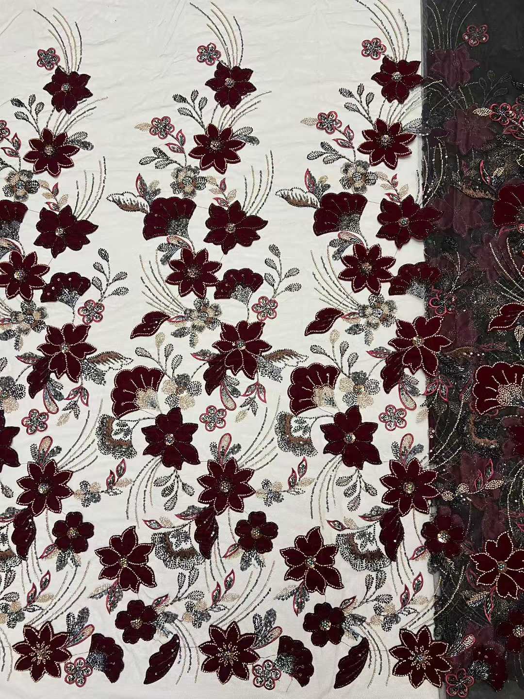 Sewing Velvet Fabric - 2026 ผ้ากำมะหยี่เนื้อนุ่มคุณภาพดีที่สุดพร้อมประดับด้วยหิน–ลูกไม้ทรงหลอดคุณภาพสูงหรูหราสำหรับชุดราตรีงานแต่งงาน NN8698_R