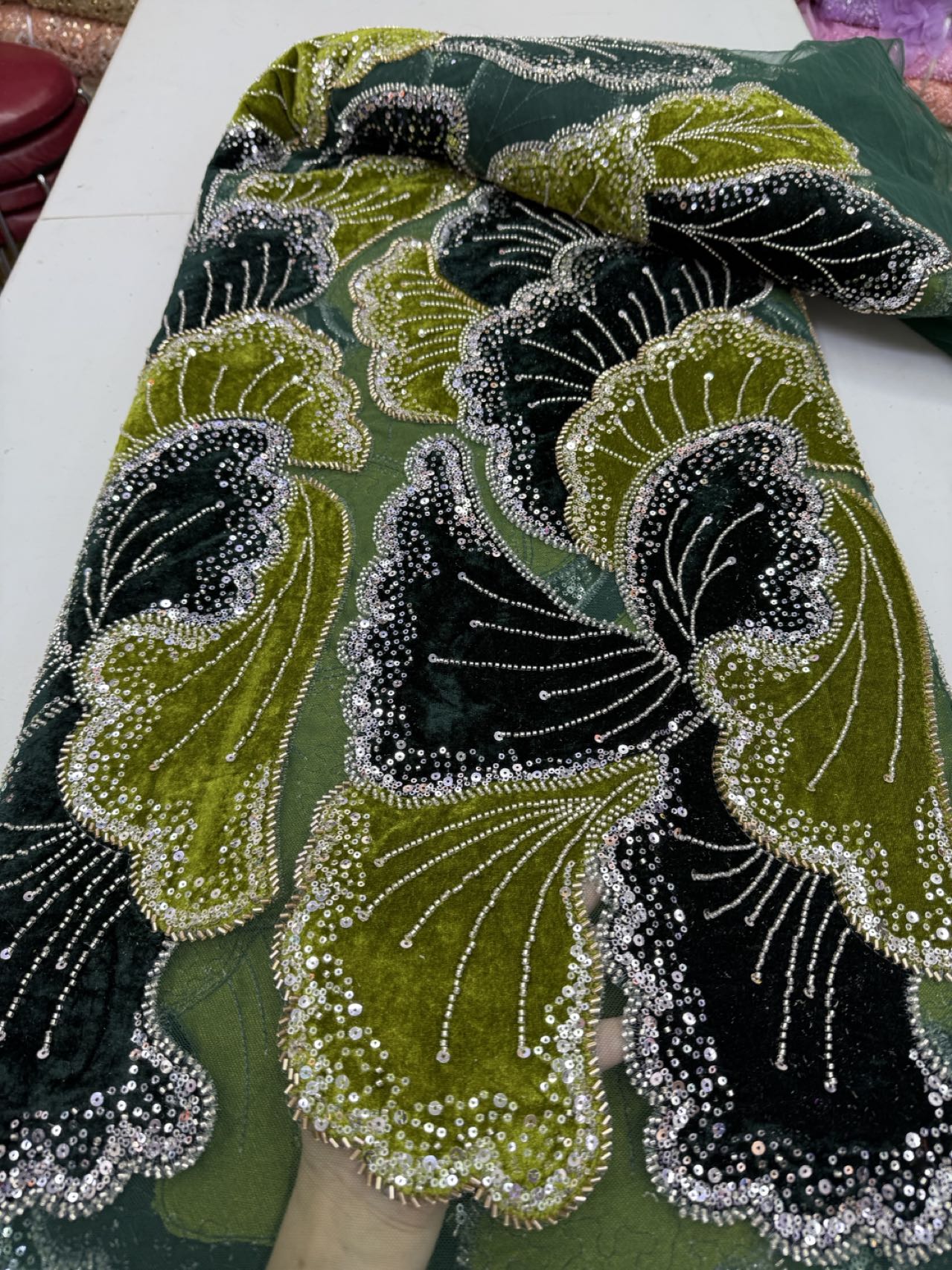 ผ้าลูกไม้ทูลล์ปักเลื่อมหรูหรา  - Sewing Velvet Fabric บทวิจารณ์และราคา