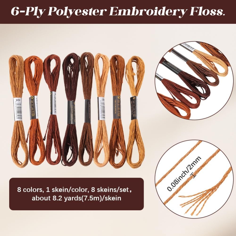 ไหมปักสีน้ำตาล 8 ม้วน 6 เส้น ไ - Embroidery Floss Thread บทวิจารณ์และราคา