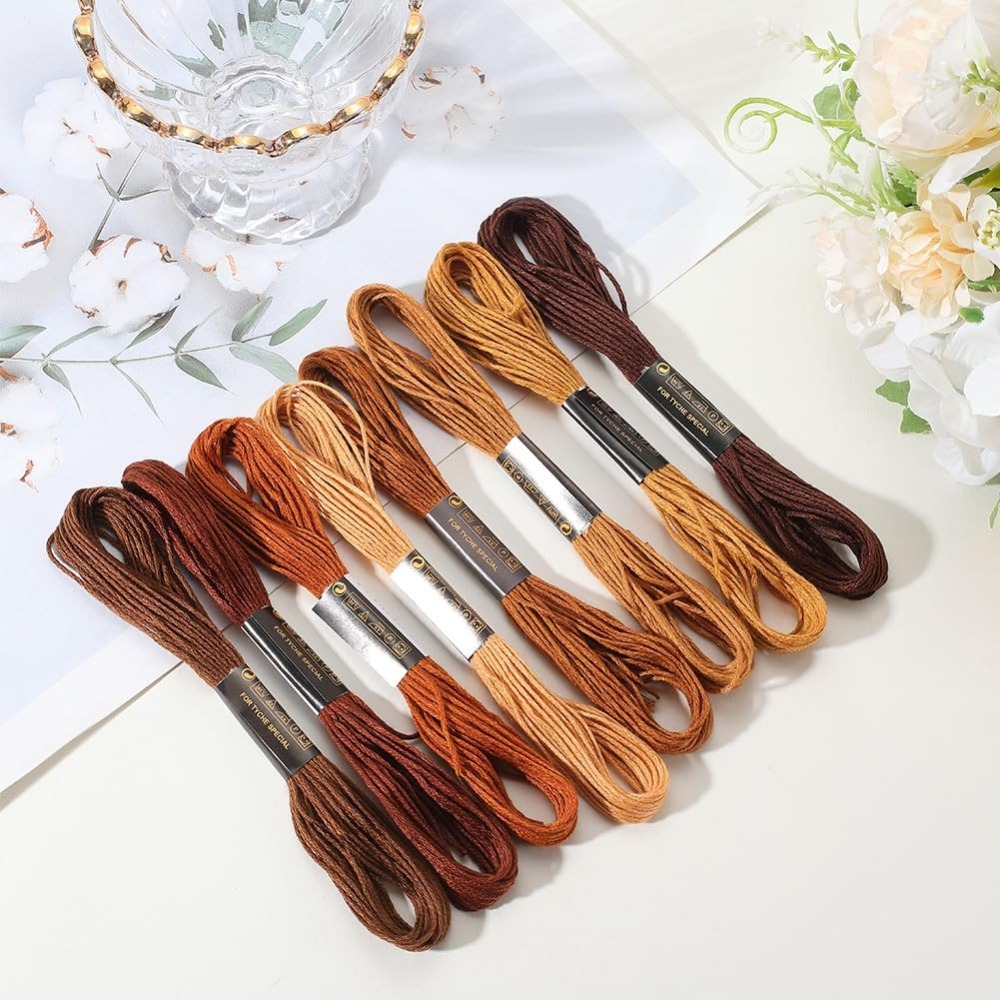 ไหมปักสีน้ำตาล 8 ม้วน 6 เส้น ไ - Embroidery Floss Thread บทวิจารณ์และราคา