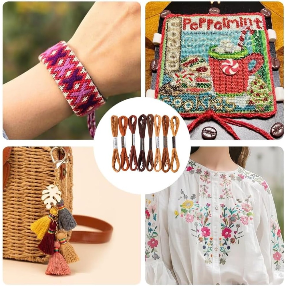ไหมปักสีน้ำตาล 8 ม้วน 6 เส้น ไ - Embroidery Floss Thread บทวิจารณ์และราคา