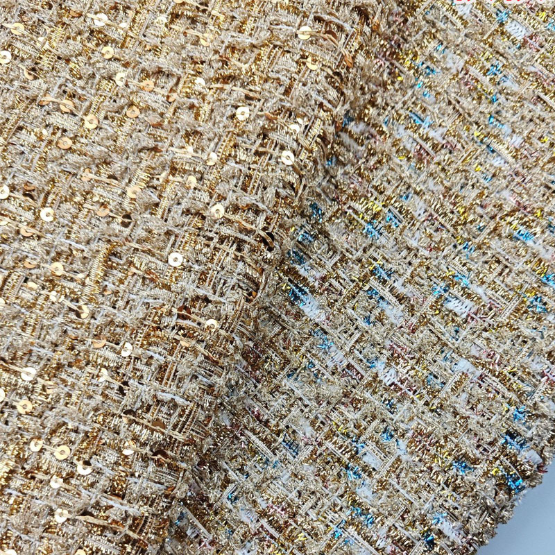 ผ้าทวีดถักลายเส้นทองและเลื่อมย - Sewing Tweed บทวิจารณ์และราคา